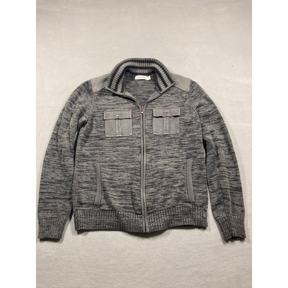 Calvin Klein Sweater Mens Small Gray Full Zip Marled